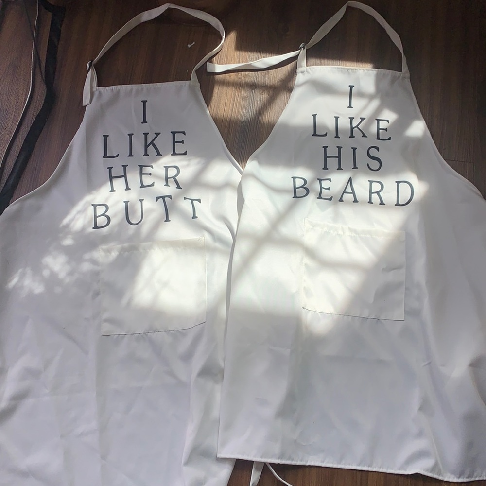 Couples Cooking Apron’s “I like her butt” “I like his beard”